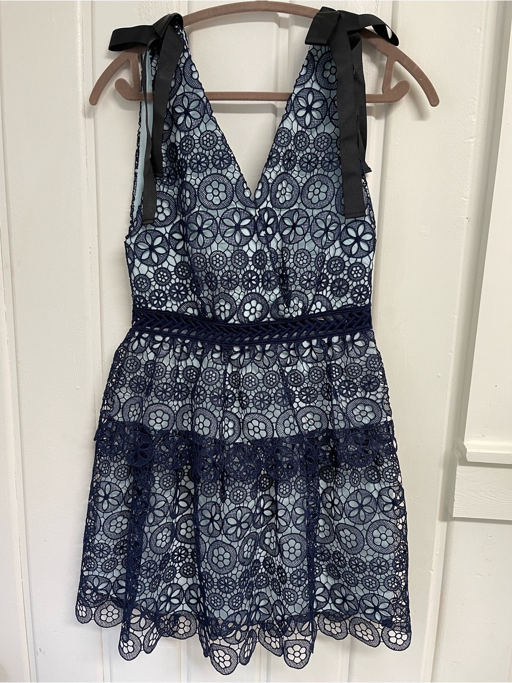 Self-Portrait Navy Floral Guipure Lace Tiered Mini Dress NWT Sz 4